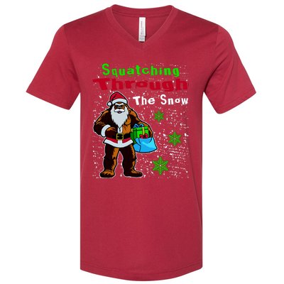 Funny Christmas Bigfoot V-Neck T-Shirt