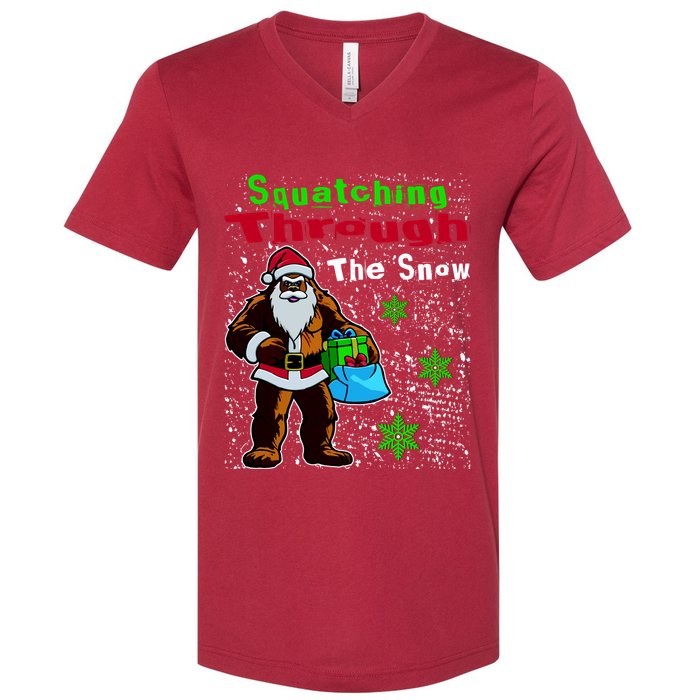 Funny Christmas Bigfoot V-Neck T-Shirt