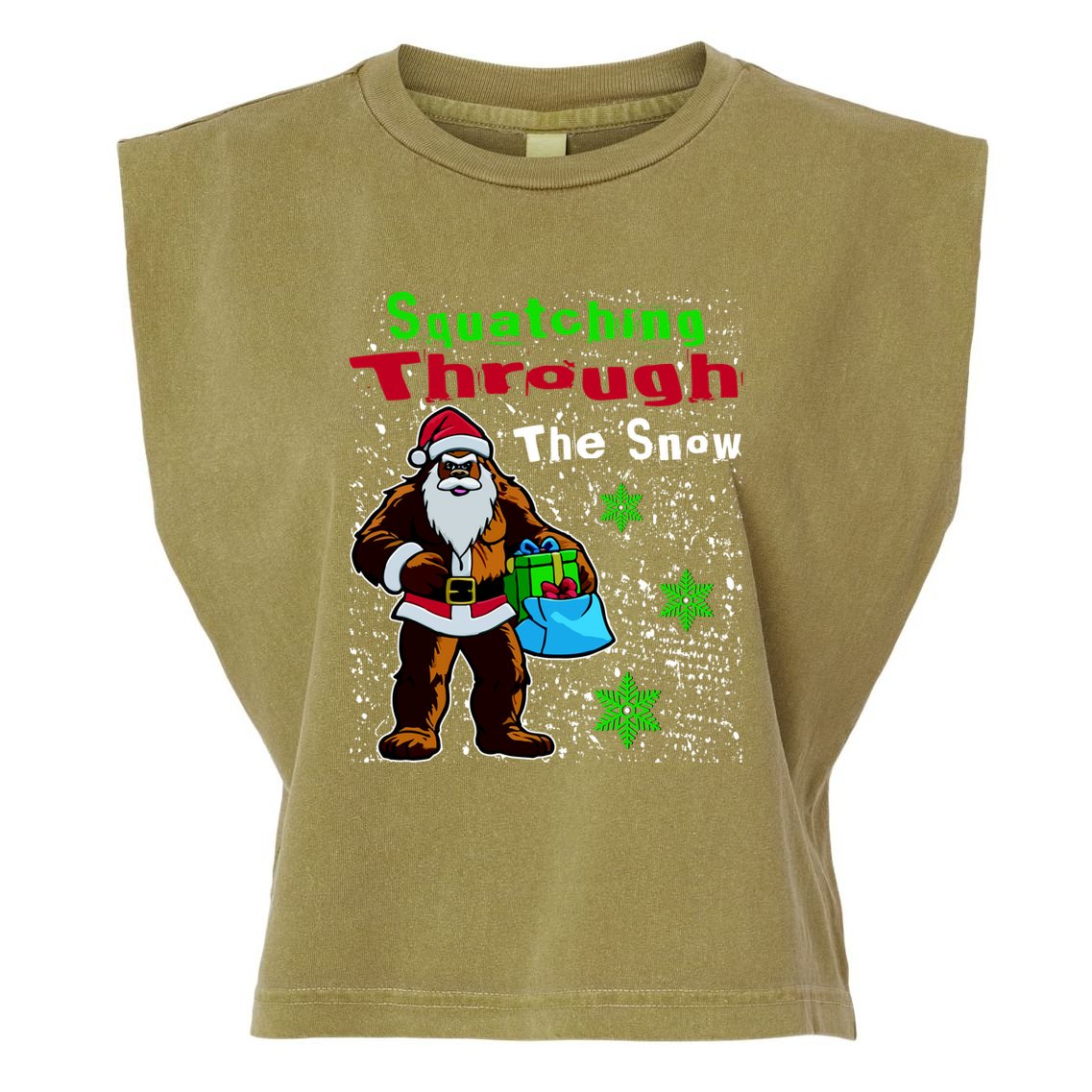 Funny Christmas Bigfoot Garment-Dyed Women's Muscle Tee