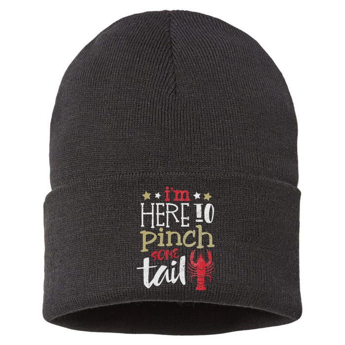 Funny Crawfish Boil Lover Im Here To Pinch Some Tailo In My Spare Time Sustainable Knit Beanie