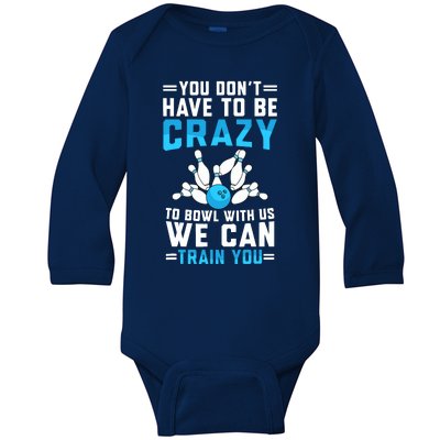 Funny Crazy Bowling Cute Bowler Player Boy Girl Baby Long Sleeve Bodysuit