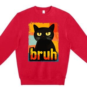 Funny Cat Bruh For Teens Meme Graphic Premium Crewneck Sweatshirt