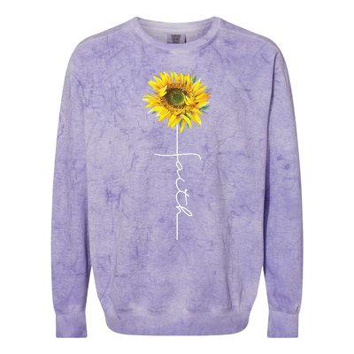 Faith Cross Bible Christian Religious Sunflower Colorblast Crewneck Sweatshirt