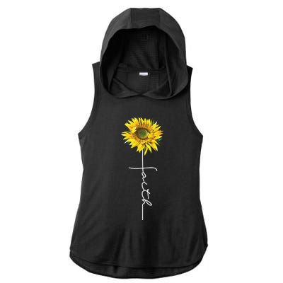 Faith Cross Bible Christian Religious Sunflower Ladies PosiCharge Tri-Blend Wicking Draft Hoodie Tank