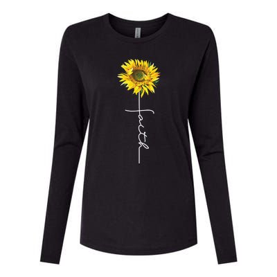 Faith Cross Bible Christian Religious Sunflower Womens Cotton Relaxed Long Sleeve T-Shirt