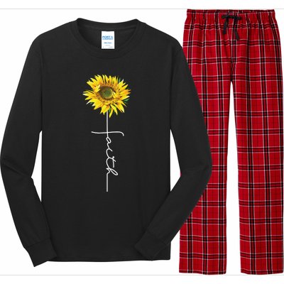 Faith Cross Bible Christian Religious Sunflower Long Sleeve Pajama Set