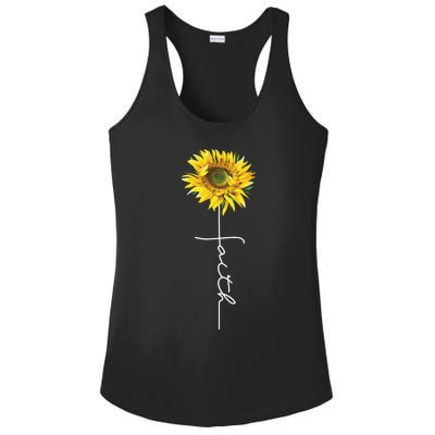 Faith Cross Bible Christian Religious Sunflower Ladies PosiCharge Competitor Racerback Tank