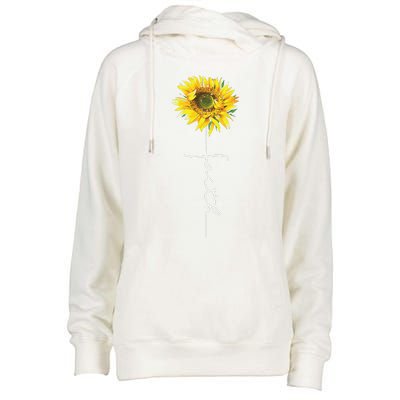 Faith Cross Bible Christian Religious Sunflower Womens Funnel Neck Pullover Hood