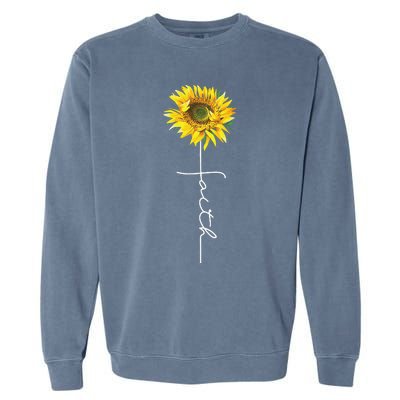 Faith Cross Bible Christian Religious Sunflower Garment-Dyed Sweatshirt