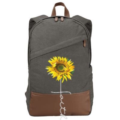 Faith Cross Bible Christian Religious Sunflower Cotton Canvas Backpack