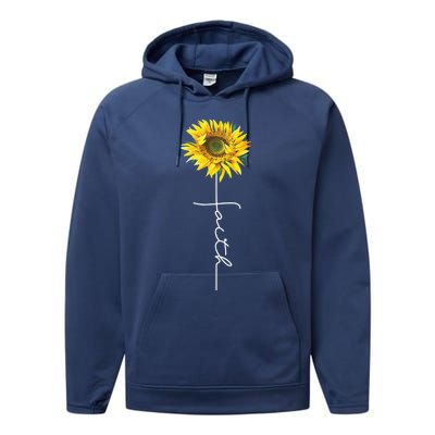 Faith Cross Bible Christian Religious Sunflower Performance Fleece Hoodie