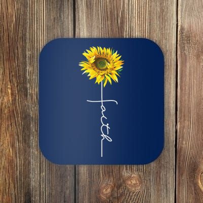 Faith Cross Bible Christian Religious Sunflower Coaster