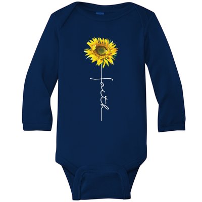 Faith Cross Bible Christian Religious Sunflower Baby Long Sleeve Bodysuit