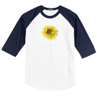 Faith Cross Bible Christian Religious Sunflower Baseball Sleeve Shirt