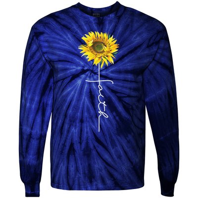 Faith Cross Bible Christian Religious Sunflower Tie-Dye Long Sleeve Shirt