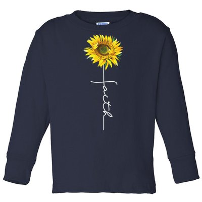 Faith Cross Bible Christian Religious Sunflower Toddler Long Sleeve Shirt