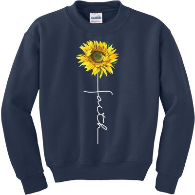 Faith Cross Bible Christian Religious Sunflower Kids Sweatshirt