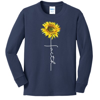 Faith Cross Bible Christian Religious Sunflower Kids Long Sleeve Shirt