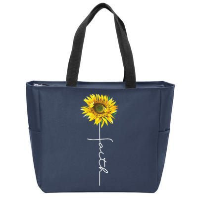 Faith Cross Bible Christian Religious Sunflower Zip Tote Bag