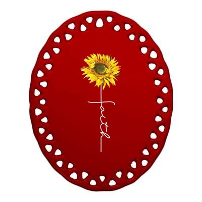 Faith Cross Bible Christian Religious Sunflower Ceramic Oval Ornament