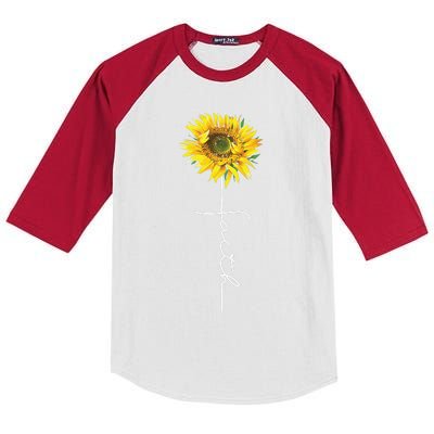 Faith Cross Bible Christian Religious Sunflower Kids Colorblock Raglan Jersey