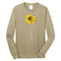 Faith Cross Bible Christian Religious Sunflower Long Sleeve Shirt