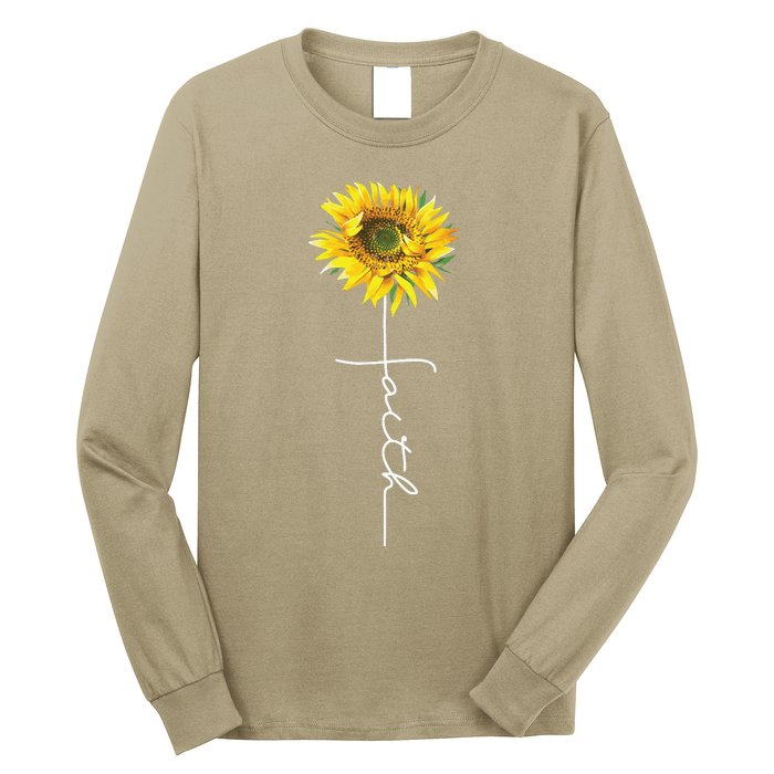 Faith Cross Bible Christian Religious Sunflower Long Sleeve Shirt