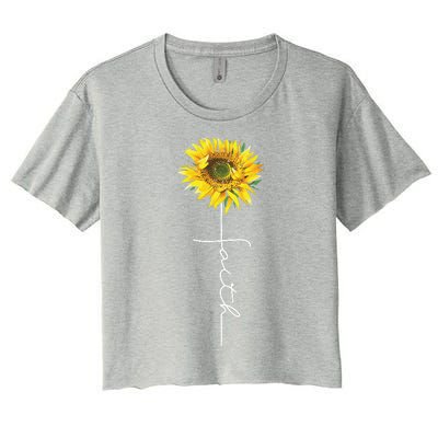 Faith Cross Bible Christian Religious Sunflower Women's Crop Top Tee