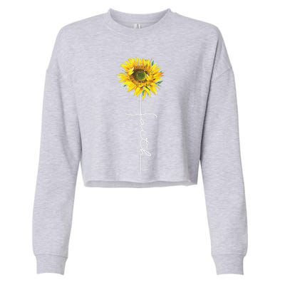 Faith Cross Bible Christian Religious Sunflower Cropped Pullover Crew