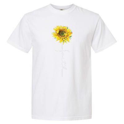 Faith Cross Bible Christian Religious Sunflower Garment-Dyed Heavyweight T-Shirt