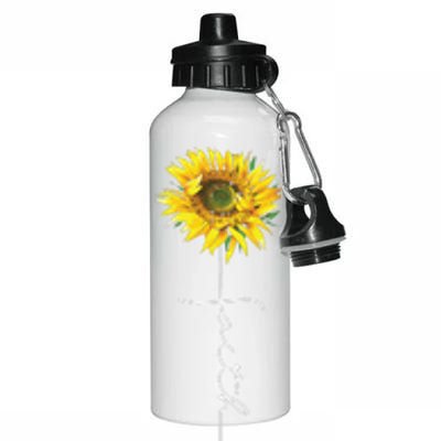 Faith Cross Bible Christian Religious Sunflower Aluminum Water Bottle