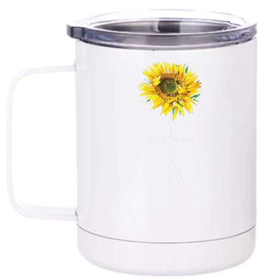 Faith Cross Bible Christian Religious Sunflower 12 oz Stainless Steel Tumbler Cup