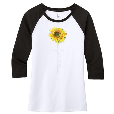 Faith Cross Bible Christian Religious Sunflower Women's Tri-Blend 3/4-Sleeve Raglan Shirt