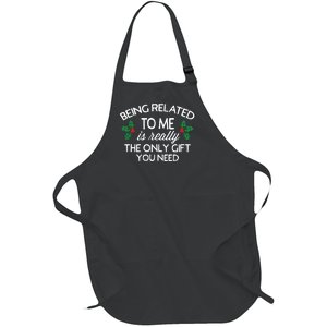 Funny Christmas Being Related To Me Family Joke Full-Length Apron With Pockets