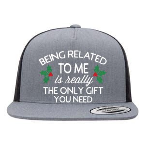 Funny Christmas Being Related To Me Family Joke Flat Bill Trucker Hat