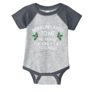 Funny Christmas Being Related To Me Family Joke Infant Baby Jersey Bodysuit