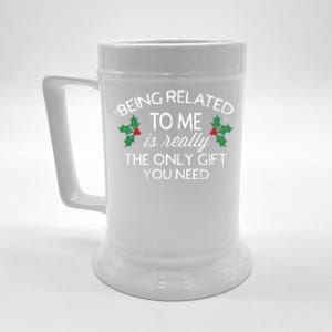 Funny Christmas Being Related To Me Family Joke Beer Stein