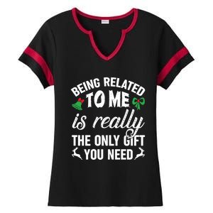 Funny Christmas Being Related To Me Is Gift For Family Joke Great Gift Ladies Halftime Notch Neck Tee