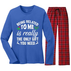 Funny Christmas Being Related To Me Is Gift For Family Joke Great Gift Women's Long Sleeve Flannel Pajama Set 