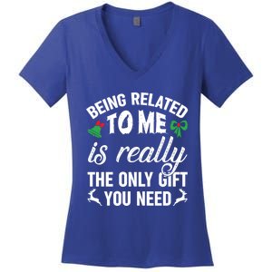 Funny Christmas Being Related To Me Is Gift For Family Joke Great Gift Women's V-Neck T-Shirt