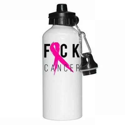 Fuck Cancer Breast Cancer Awareness Gift Retro Distressed Aluminum Water Bottle 