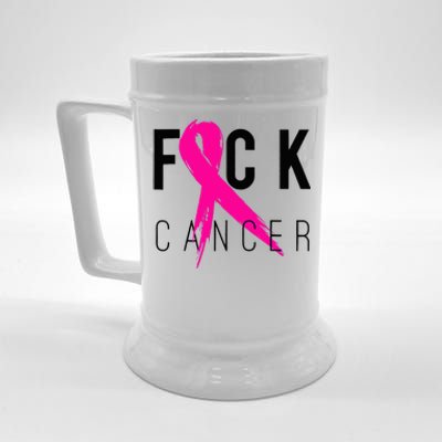 Fuck Cancer Breast Cancer Awareness Gift Retro Distressed Beer Stein