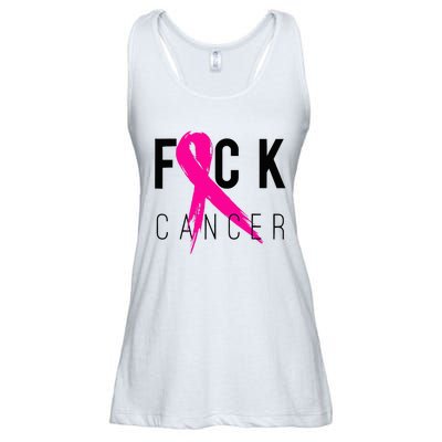 Fuck Cancer Breast Cancer Awareness Gift Retro Distressed Ladies Essential Flowy Tank