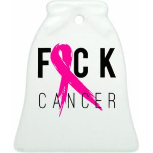 Fuck Cancer Breast Cancer Awareness Gift Retro Distressed Ceramic Bell Ornament