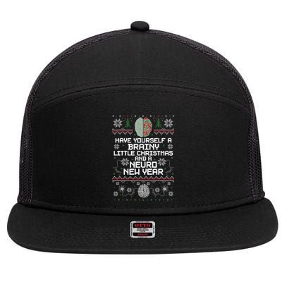 Funny Christmas Brainy Christmas And A Neuro New Year Ugly Gift 7 Panel Mesh Trucker Snapback Hat