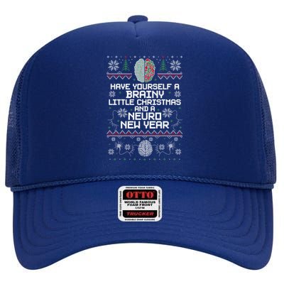 Funny Christmas Brainy Christmas And A Neuro New Year Ugly Gift High Crown Mesh Back Trucker Hat