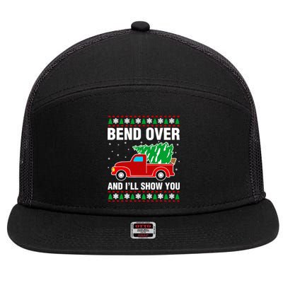 Funny Christmas Bend Over ILl Show You Matching 7 Panel Mesh Trucker Snapback Hat