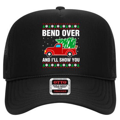 Funny Christmas Bend Over ILl Show You Matching High Crown Mesh Back Trucker Hat