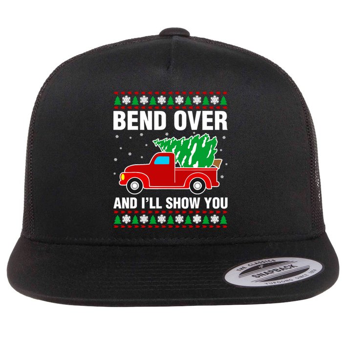 Funny Christmas Bend Over ILl Show You Matching Flat Bill Trucker Hat