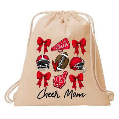 Football Coquette Bow Cheer Mom Red Drawstring Bag
